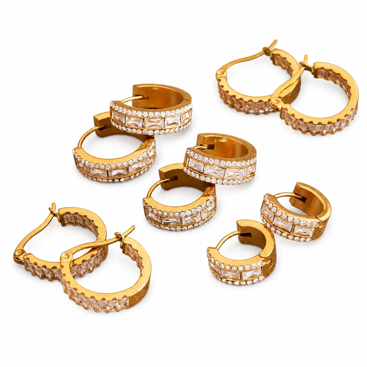 Radiant 18K Gold-Plated Baguette Pavé Hoop Earrings