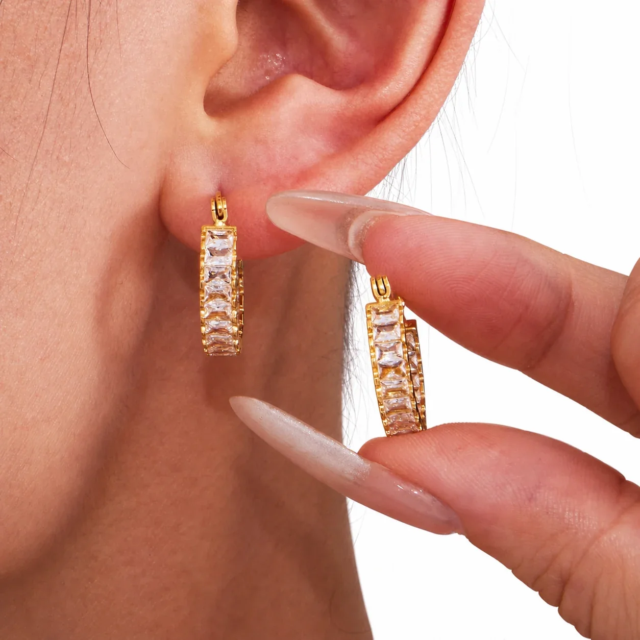 Radiant 18K Gold-Plated Baguette Pavé Hoop Earrings