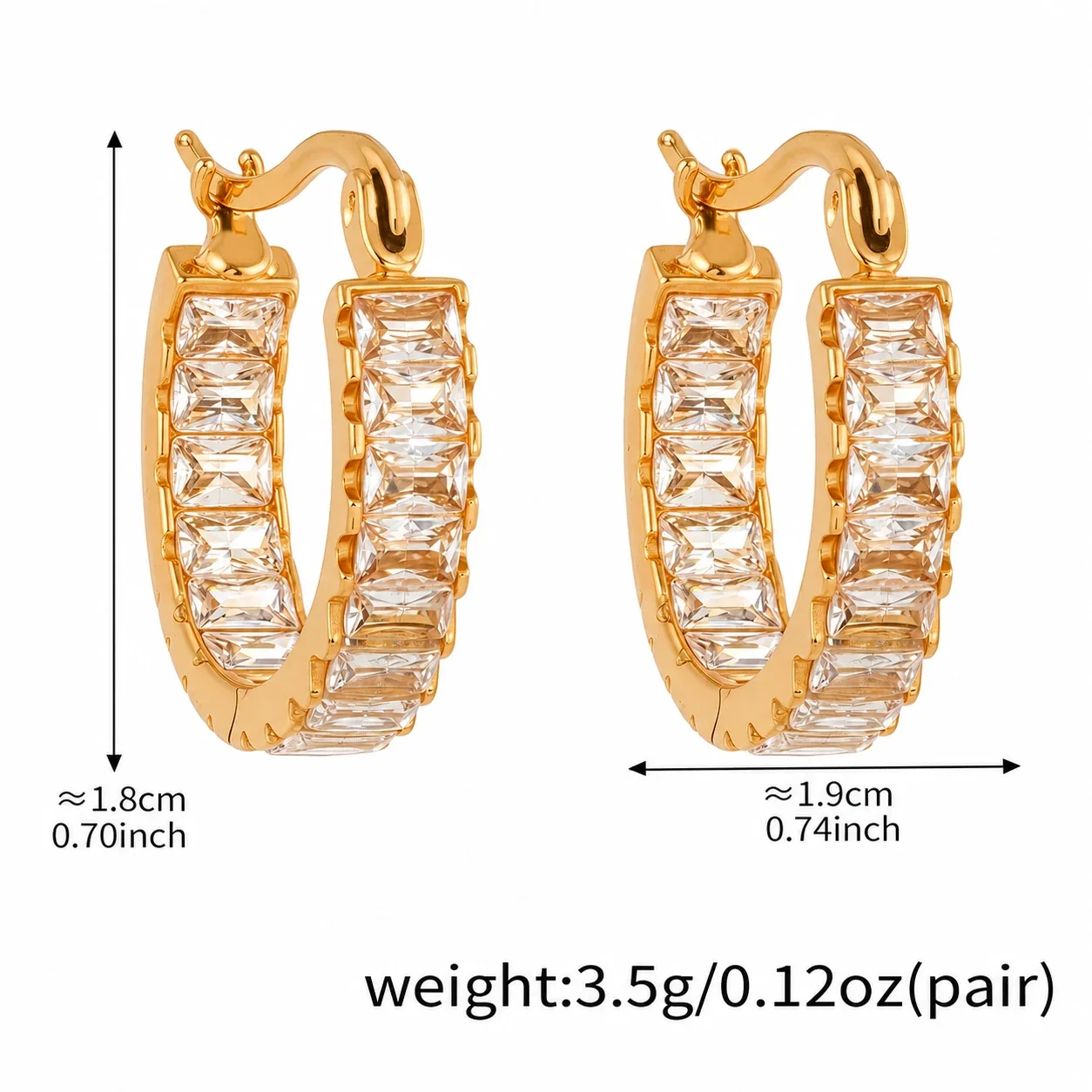 Radiant 18K Gold-Plated Baguette Pavé Hoop Earrings - Silver CZ