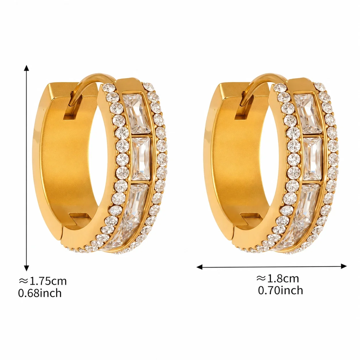 Radiant 18K Gold-Plated Baguette Pavé Hoop Earrings - Gold CZ mm