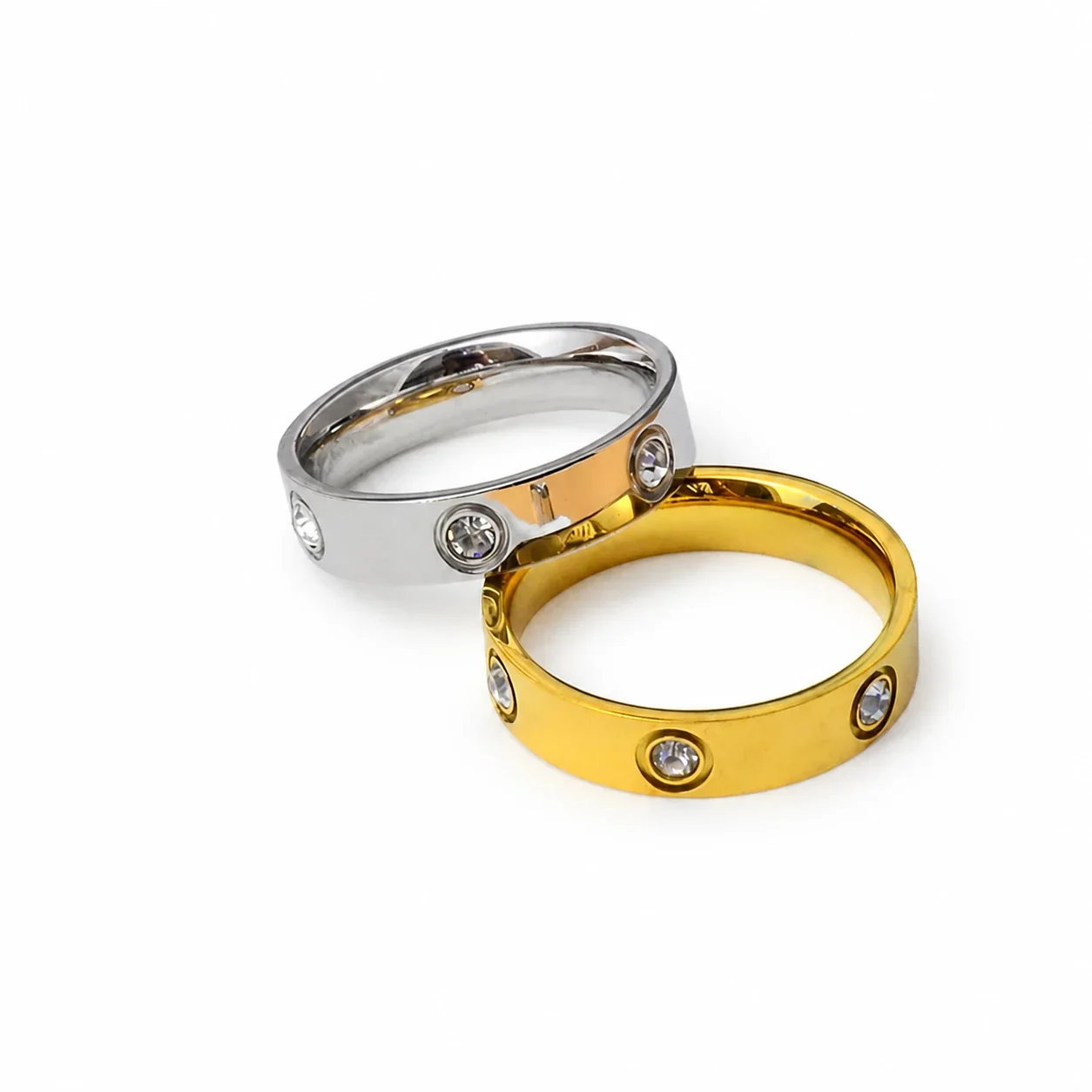 Band Ring with Bezel CZ Grooves 316 Stainless Steel PVD