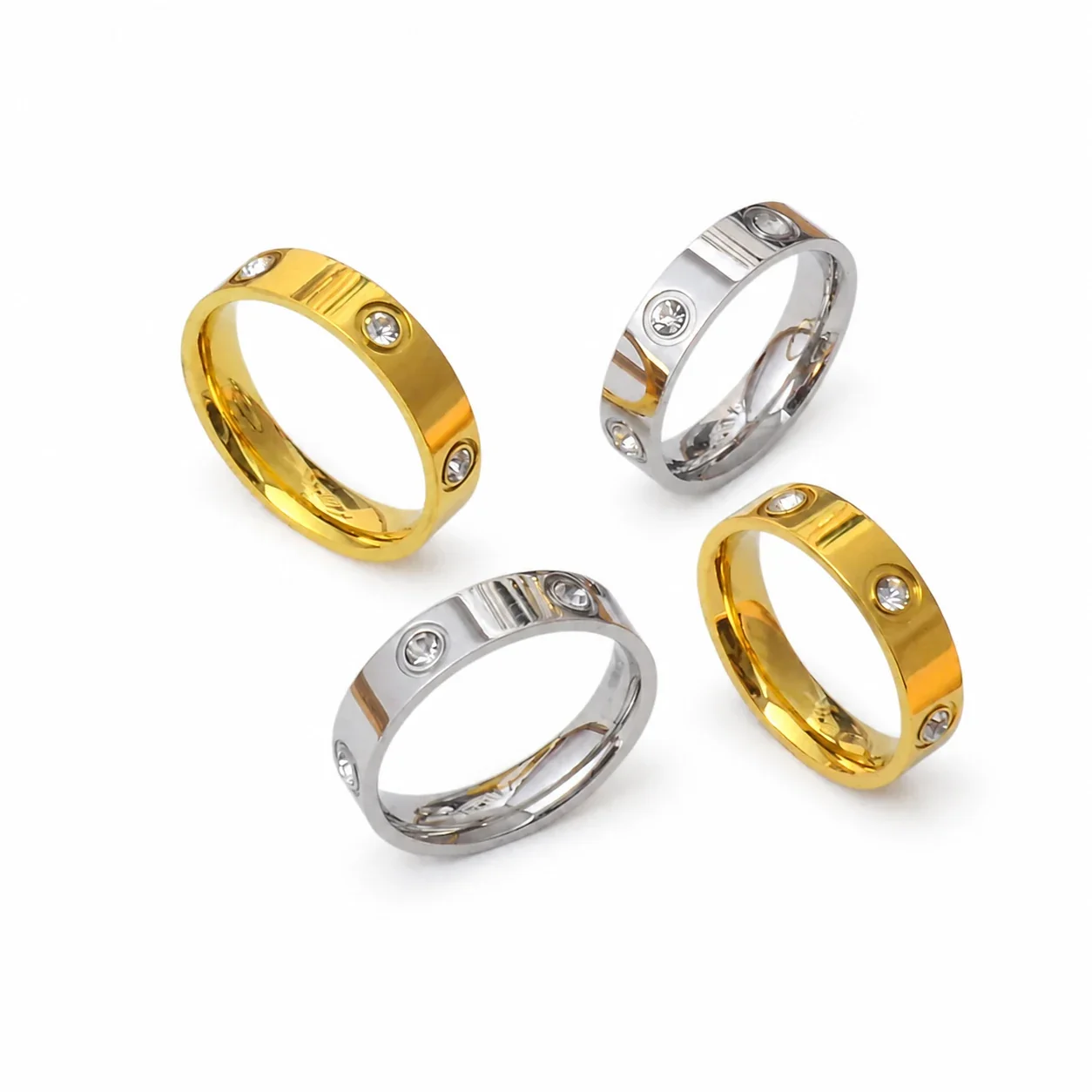 Band Ring with Bezel CZ Grooves 316 Stainless Steel PVD