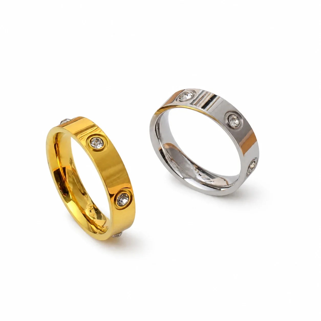 Band Ring with Bezel CZ Grooves 316 Stainless Steel PVD