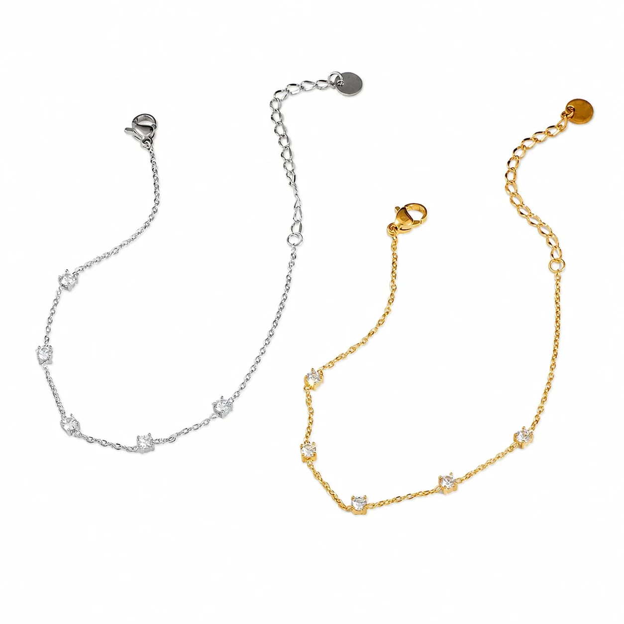 Delicate Gold-Plated Five Round Crystal Chain Bracelet