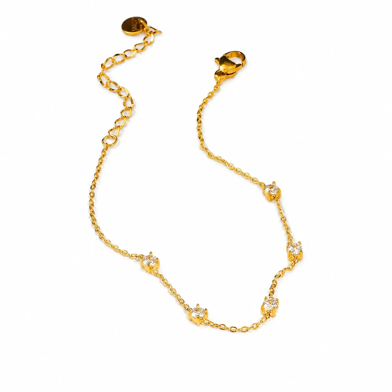 Delicate Gold-Plated Five Round Crystal Chain Bracelet