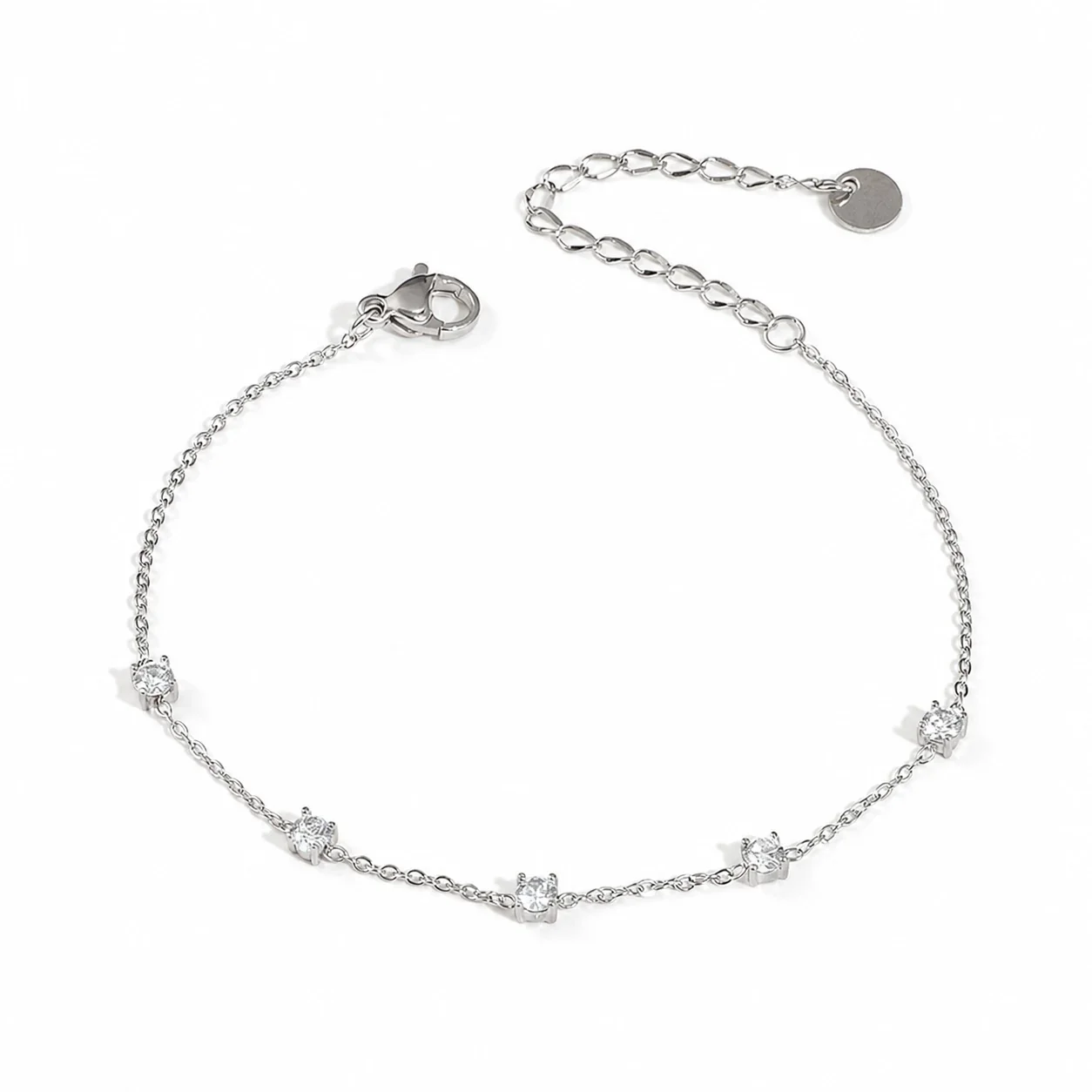 Delicate Gold-Plated Five Round Crystal Chain Bracelet