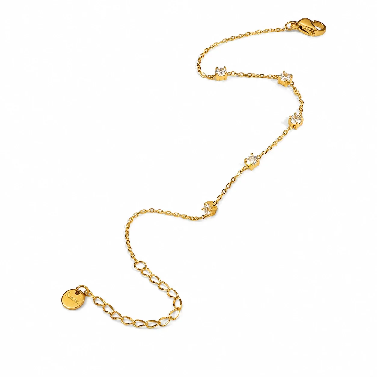 Delicate Gold-Plated Five Round Crystal Chain Bracelet