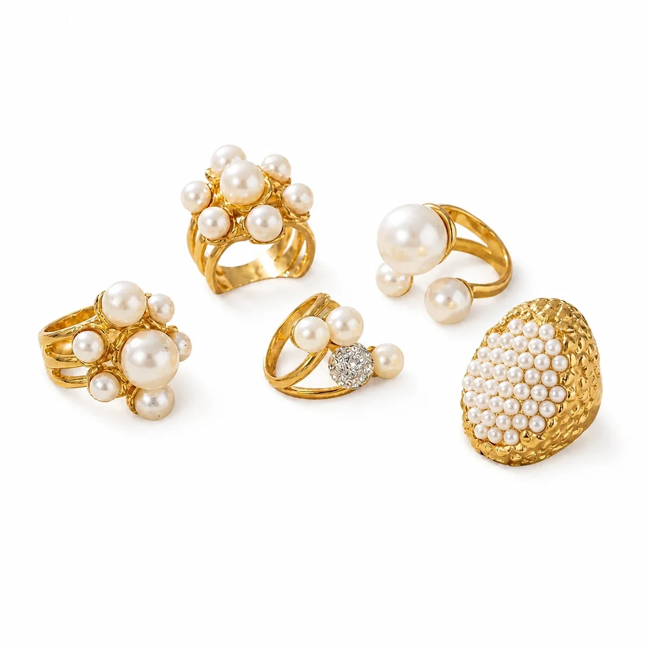 Sculptural Pearl-Effect 18K Gold PVD 316 Stainless Steel Open Ring
