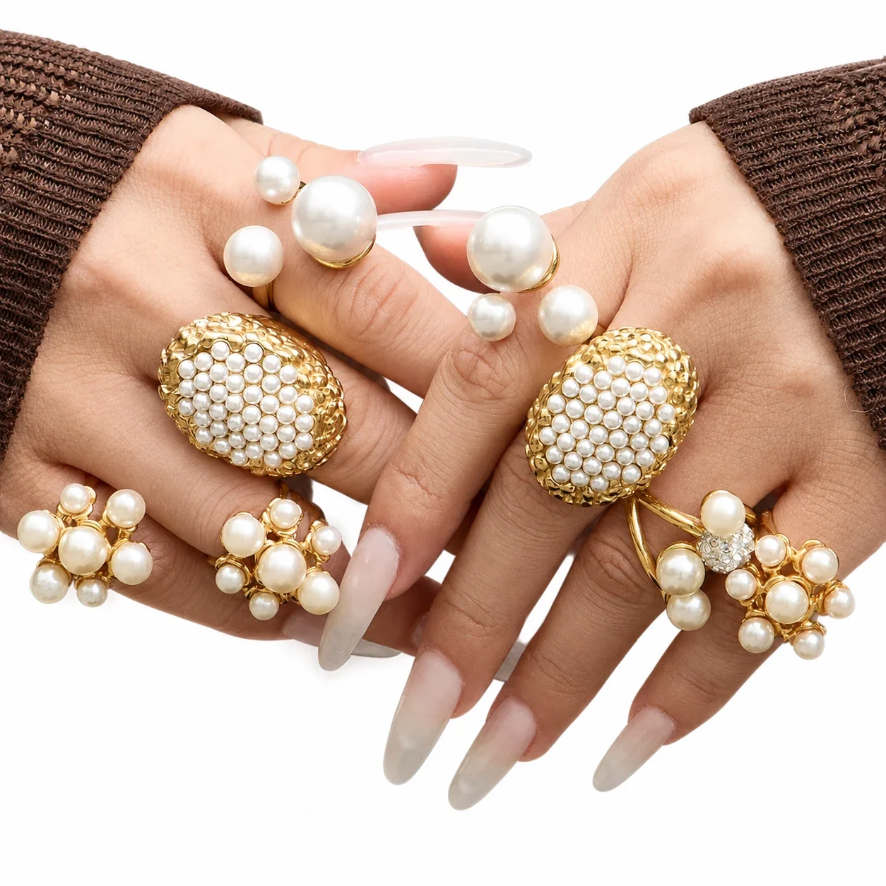 Sculptural Pearl-Effect 18K Gold-Plated 316 Open Ring