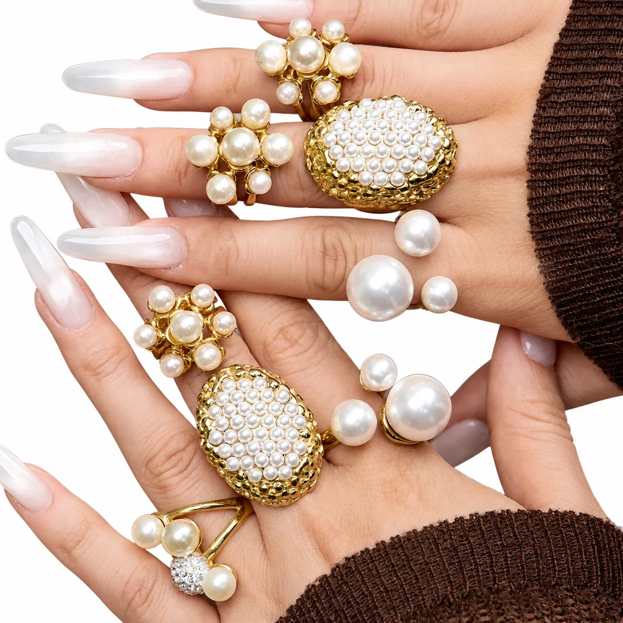 Sculptural Pearl-Effect 18K Gold-Plated 316 Open Ring