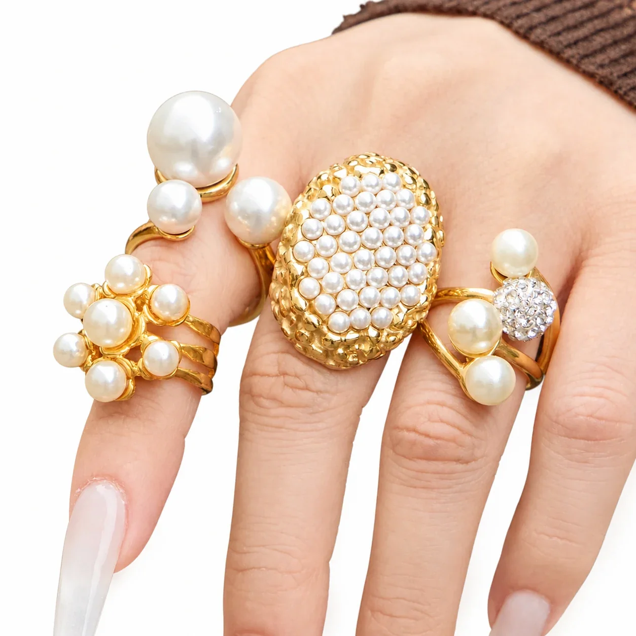 Sculptural Pearl-Effect 18K Gold-Plated 316 Open Ring