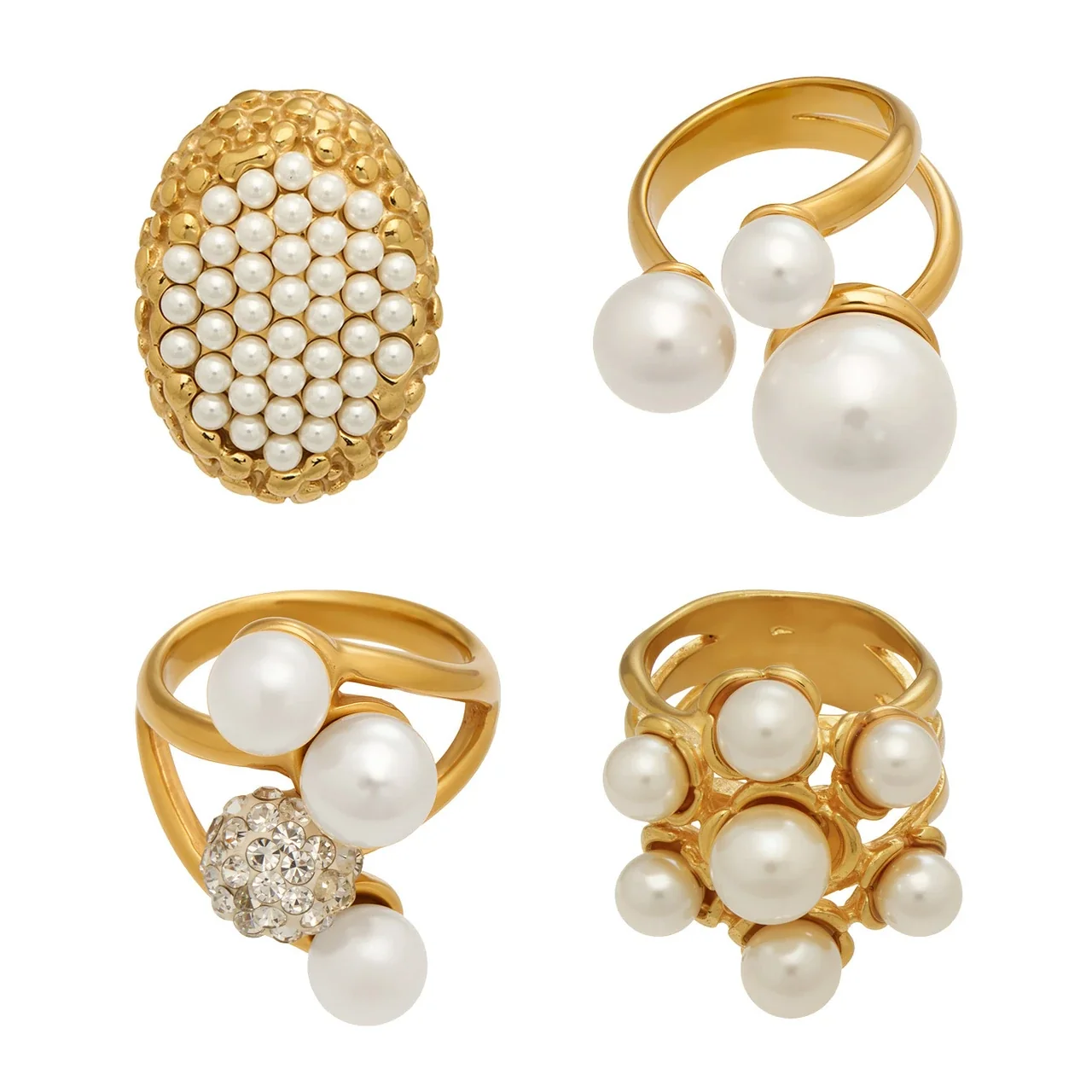 Sculptural Pearl-Effect 18K Gold-Plated 316 Open Ring