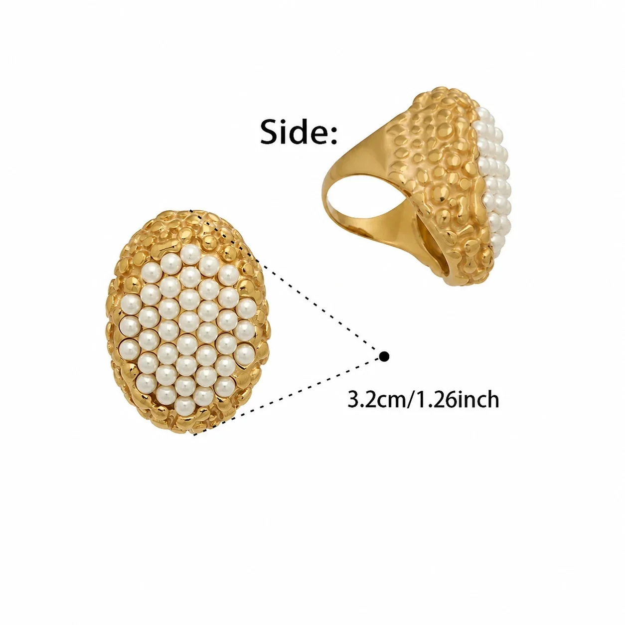 Sculptural Pearl-Effect 18K Gold-Plated 316 Open Ring - Gold Pearl Cluster