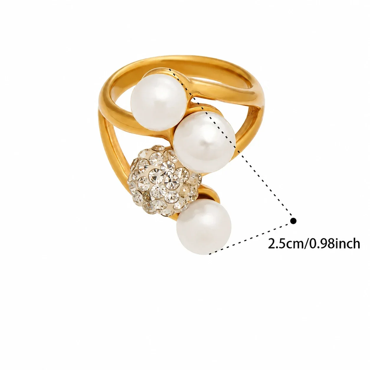Sculptural Pearl-Effect 18K Gold-Plated 316 Open Ring - Gold Crystal Pearl Accent