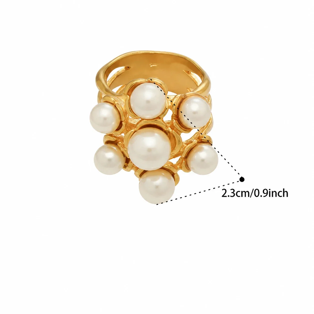 Sculptural Pearl-Effect 18K Gold-Plated 316 Open Ring - Gold Oval Pearl Dome