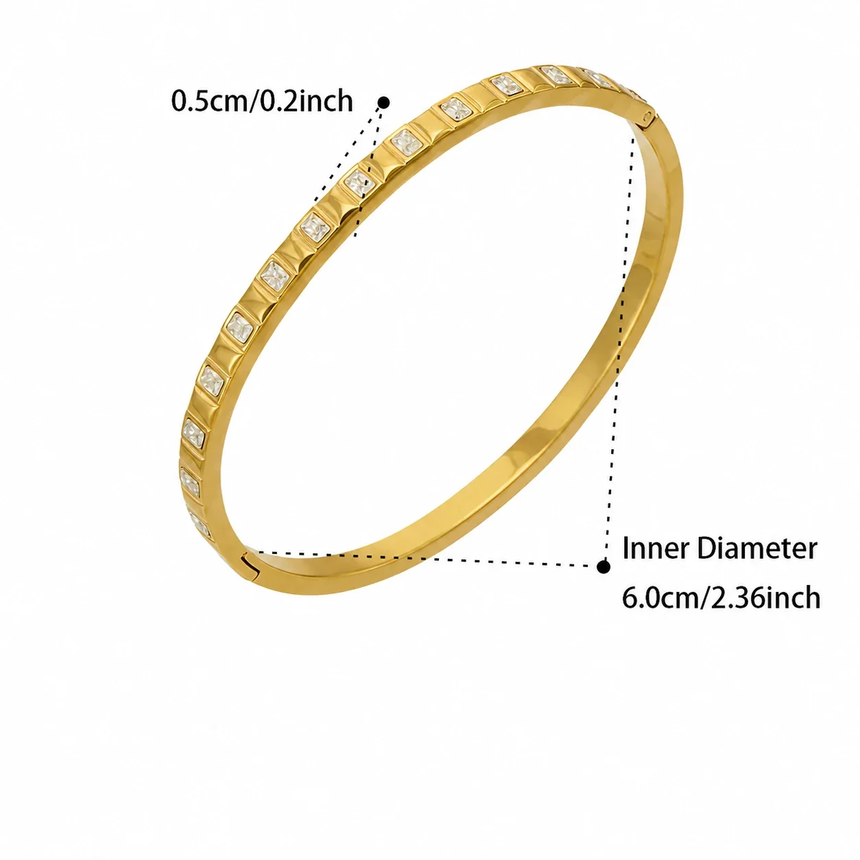 Wavy Gold PVD 316L Baguette CZ Flower Bangle - Gold Square CZ