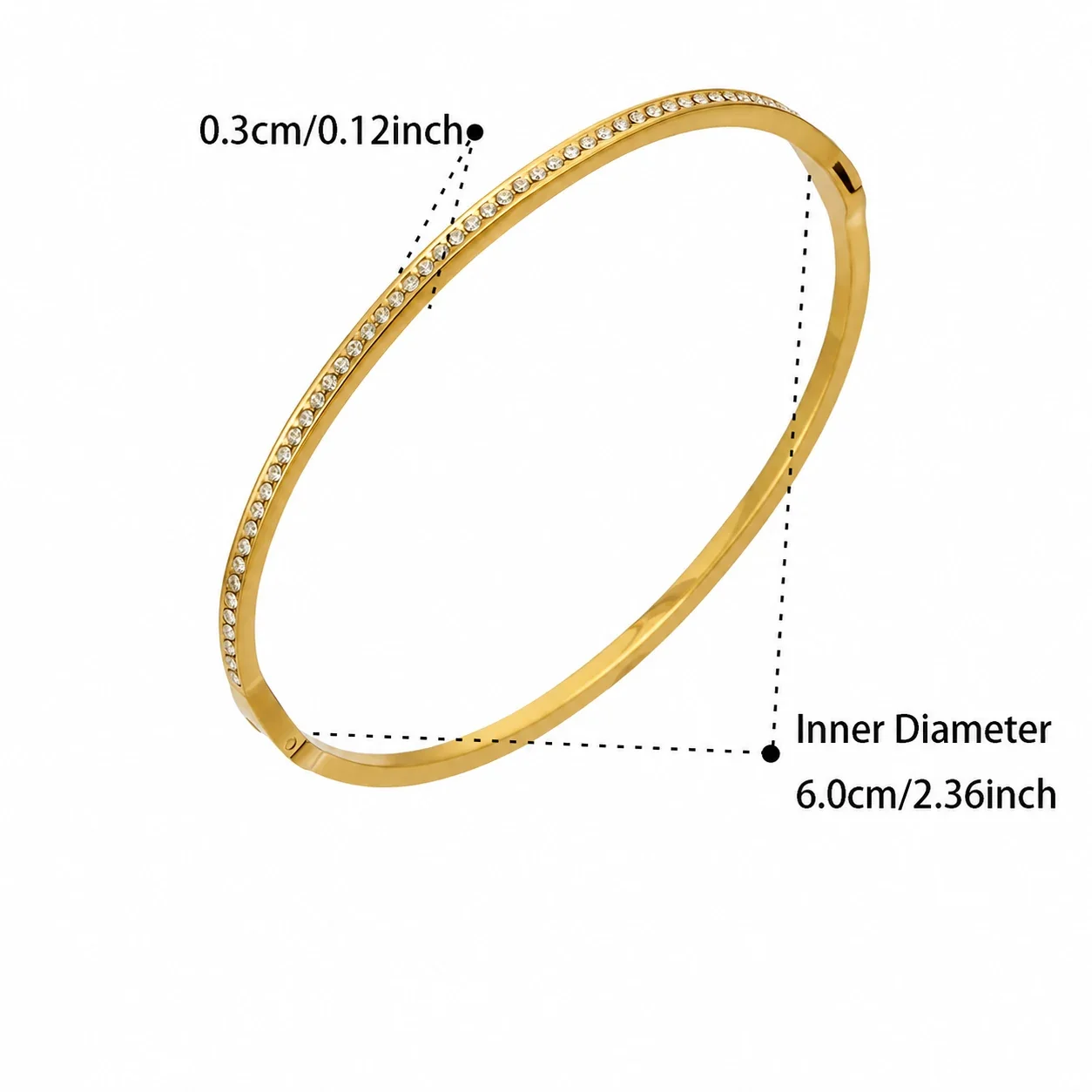 Wavy Gold PVD 316L Baguette CZ Flower Bangle - Gold CZ