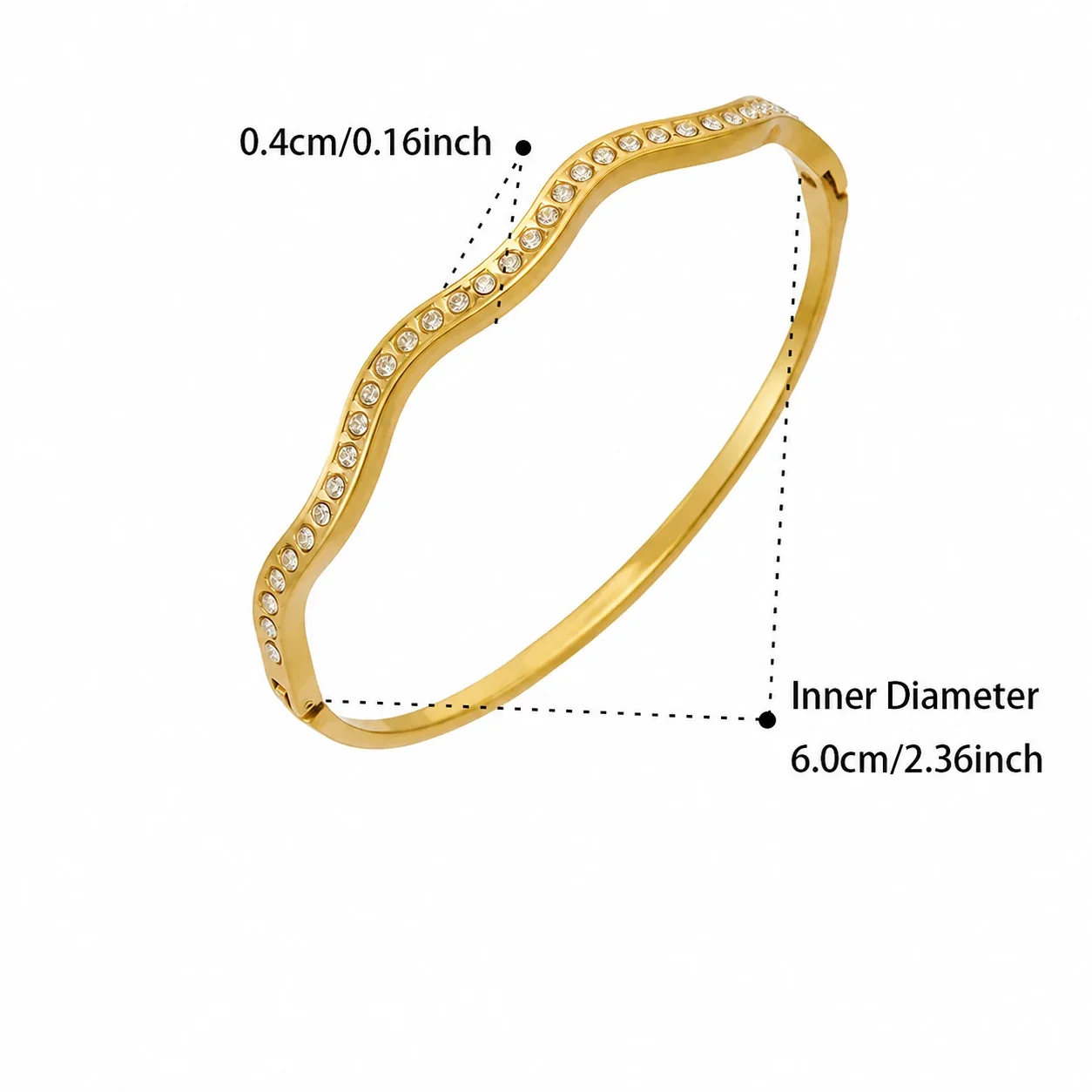 Wavy Gold PVD 316L Baguette CZ Flower Bangle - Gold Wavy CZ
