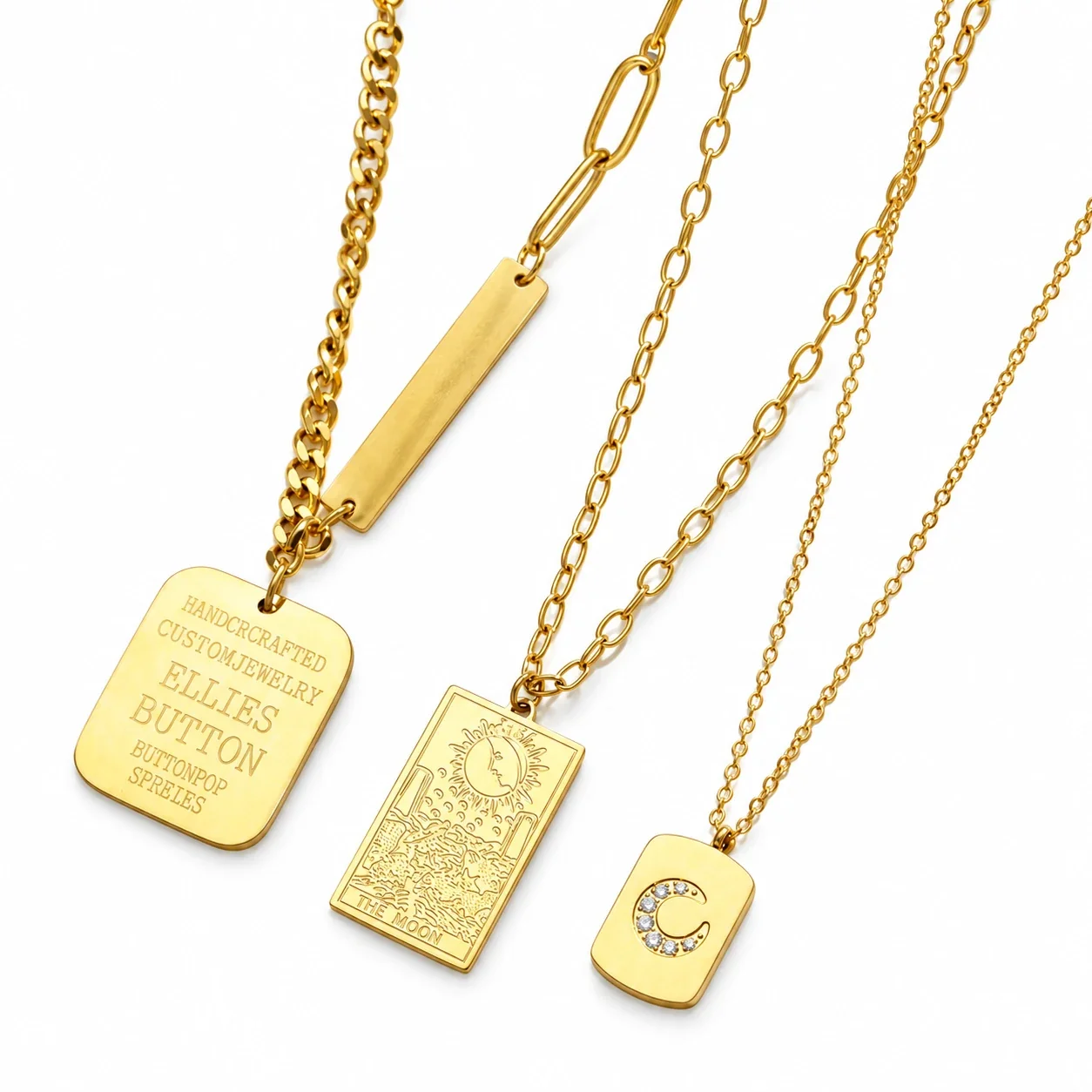 Geometric Moon Pendant Necklace in 18K Gold PVD Steel