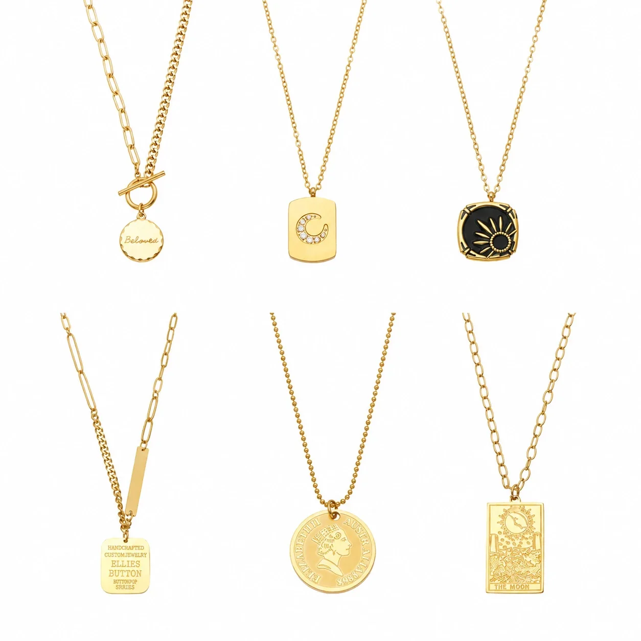 Geometric Moon Pendant Necklace in 18K Gold PVD Steel