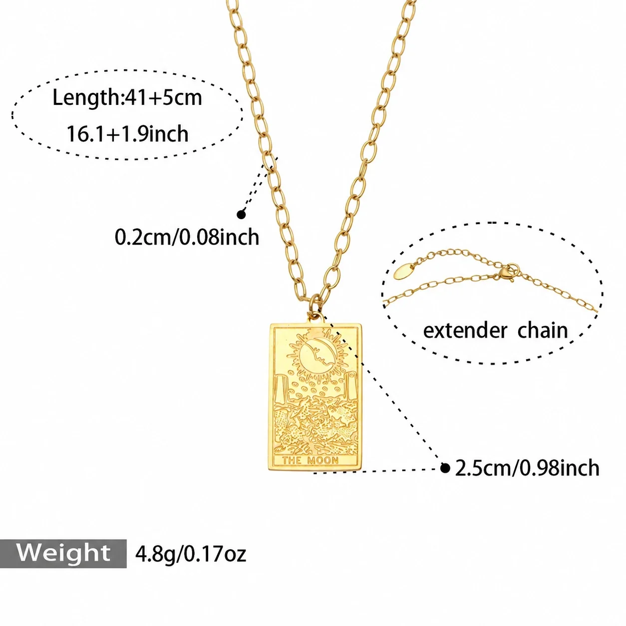 Geometric Moon Pendant Necklace in 18K Gold PVD Steel - Gold Square Moon - 41+5 cm
