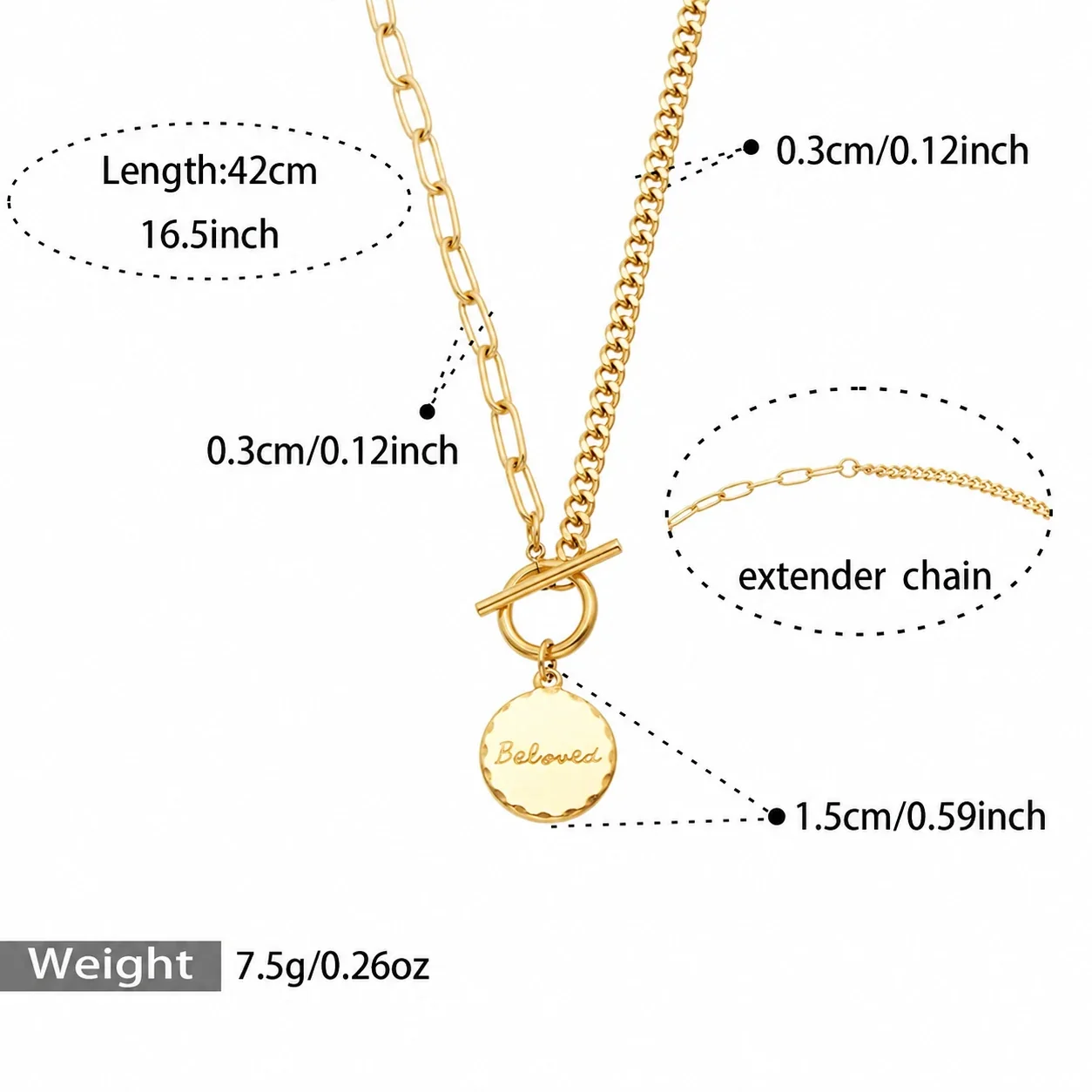 Geometric Moon Pendant Necklace in 18K Gold PVD Steel - Gold Round - 42 cm