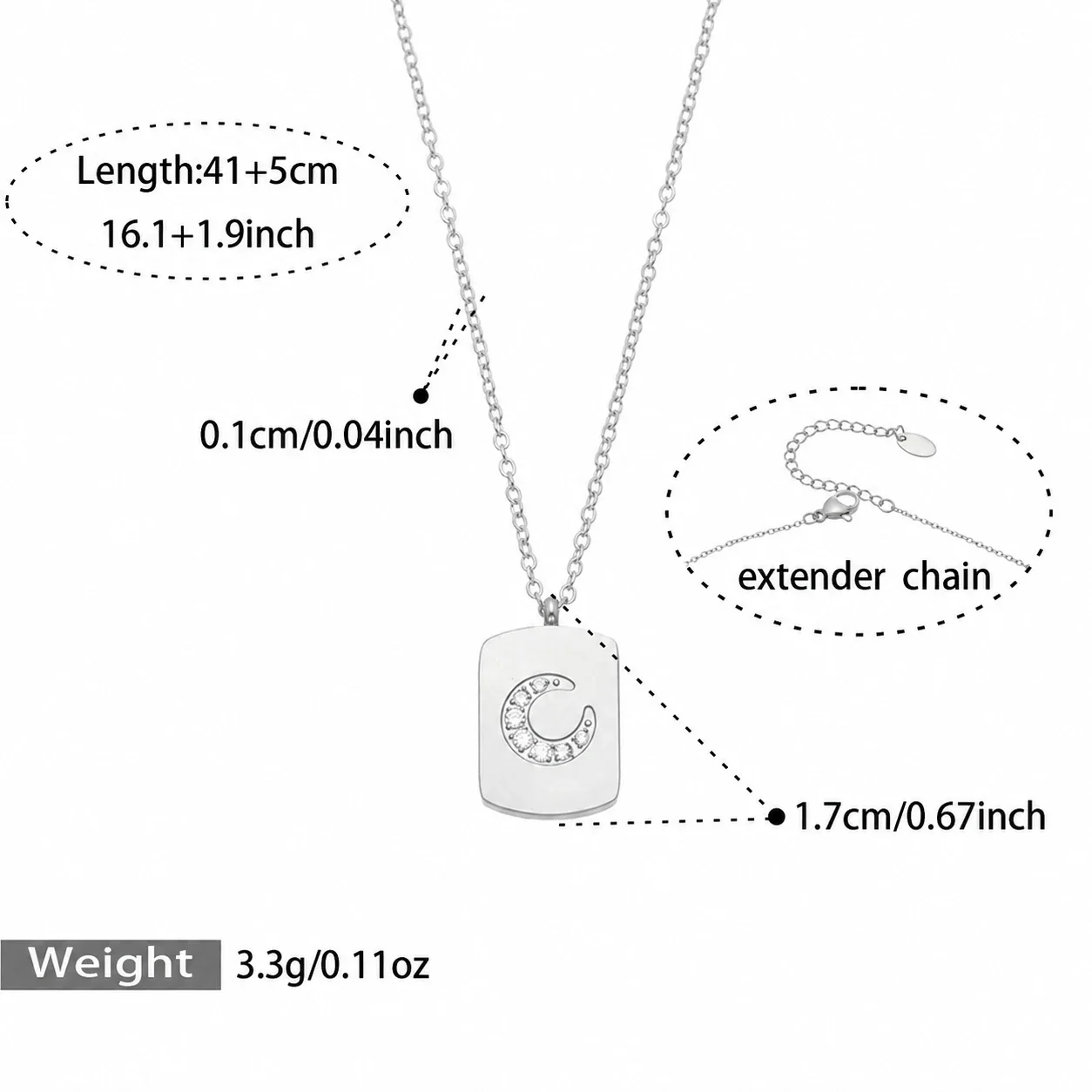 Geometric Moon Pendant Necklace in 18K Gold PVD Steel - Silver Cubic Zirconia Moon - 41+5 cm