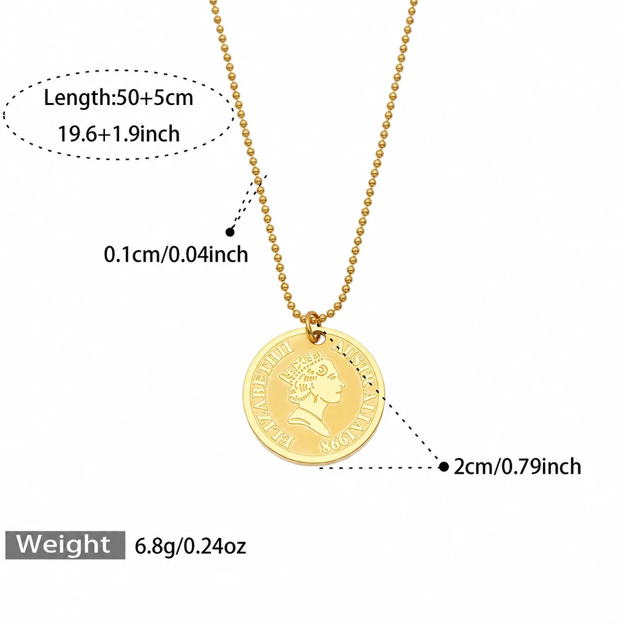 Geometric Moon Pendant Necklace in 18K Gold PVD Steel - Gold Round Portrait - 50+5 cm