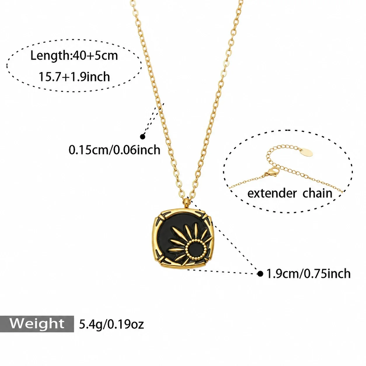 Geometric Moon Pendant Necklace in 18K Gold PVD Steel - Gold Black Resin Sun - 40+5 cm