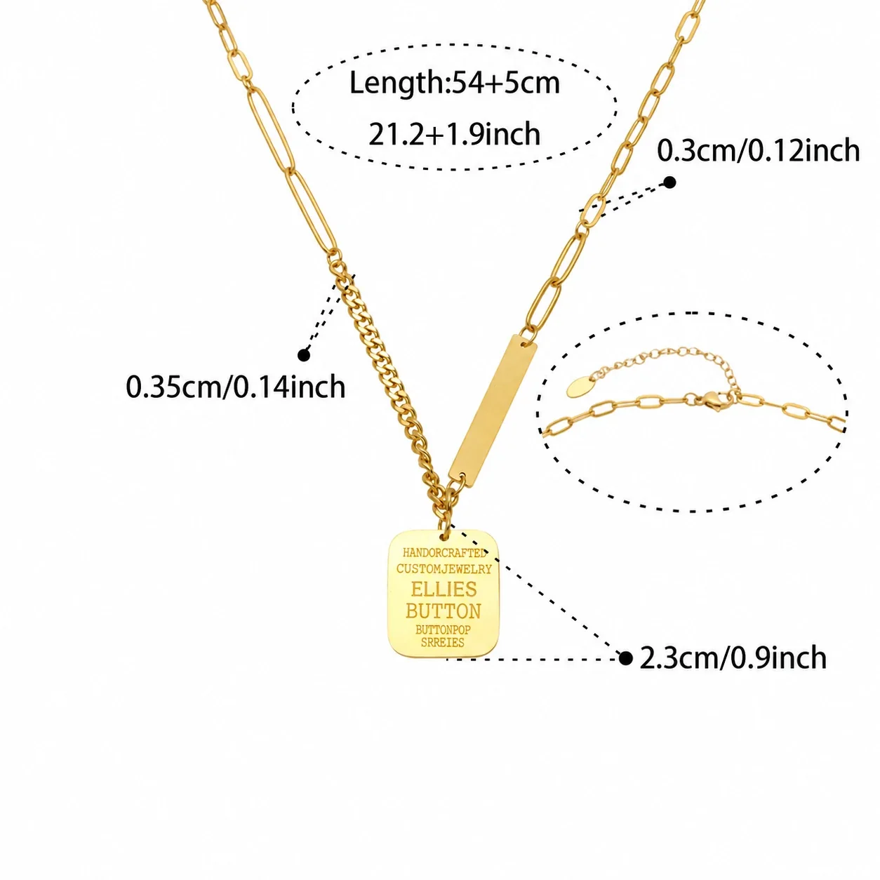 Geometric Moon Pendant Necklace in 18K Gold PVD Steel - Gold Square - 54+5 cm