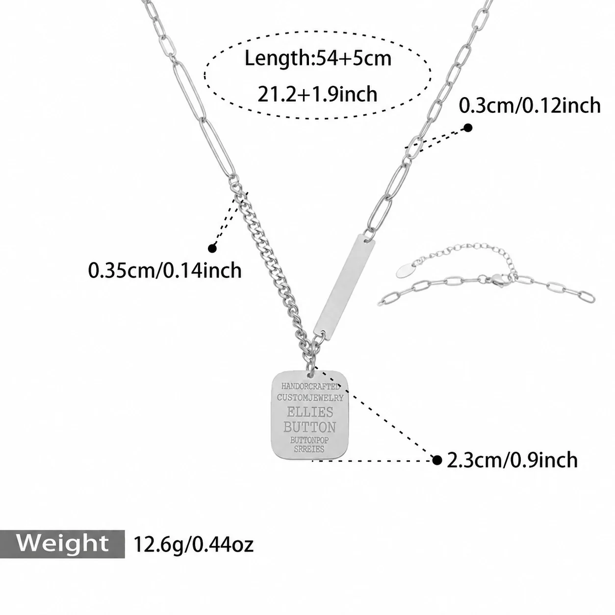 Geometric Moon Pendant Necklace in 18K Gold PVD Steel - Silver Square - 54+5 cm
