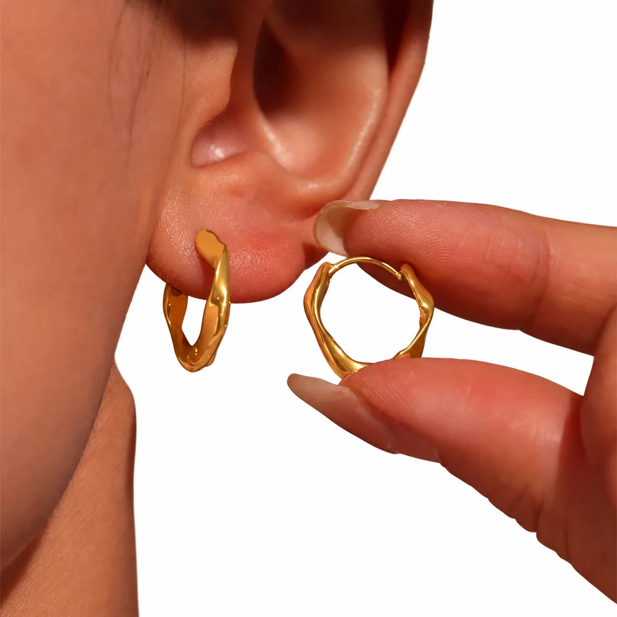 Sculptural Stainless Steel Twisted Latch Hoop Earrings