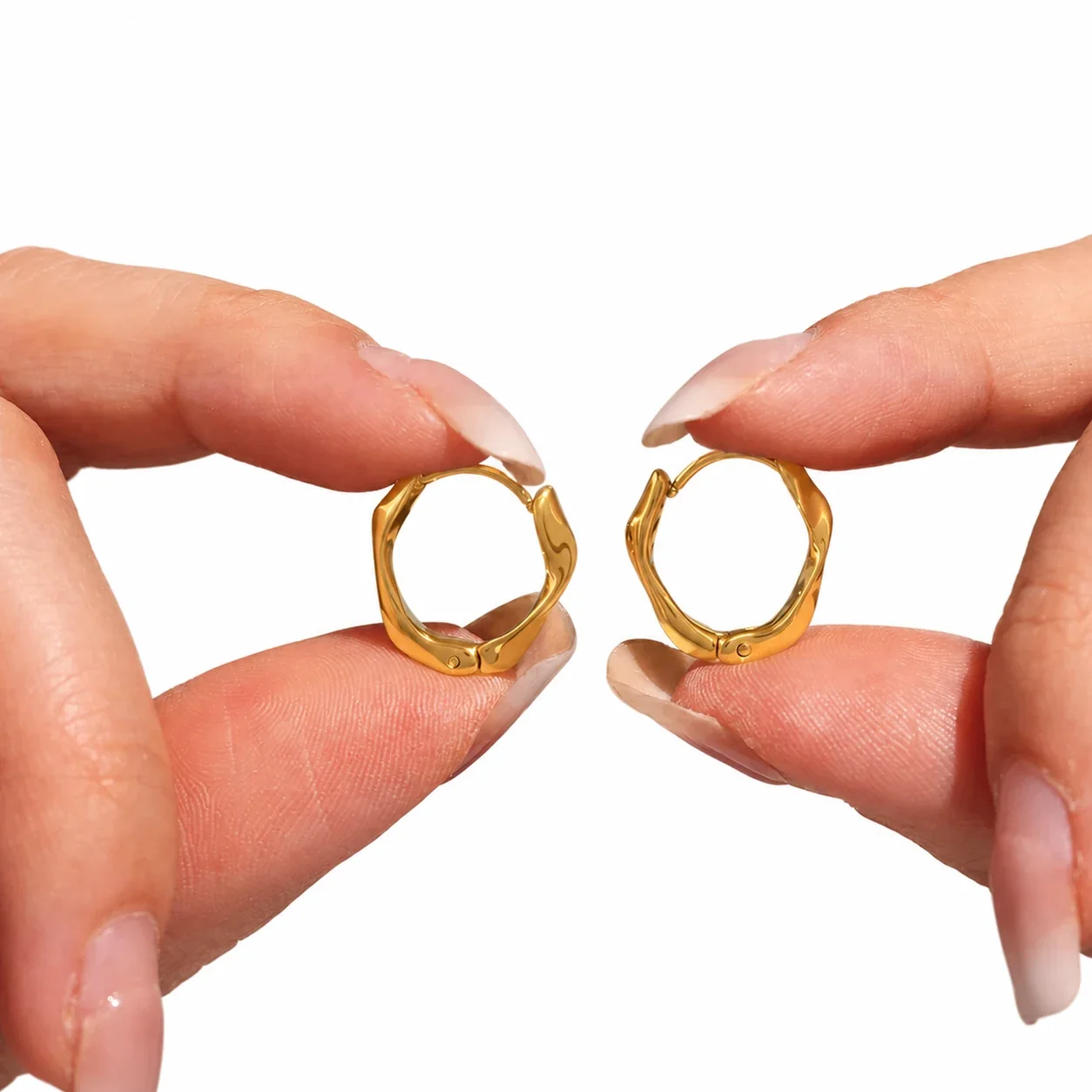 Sculptural Stainless Steel Twisted Latch Hoop Earrings