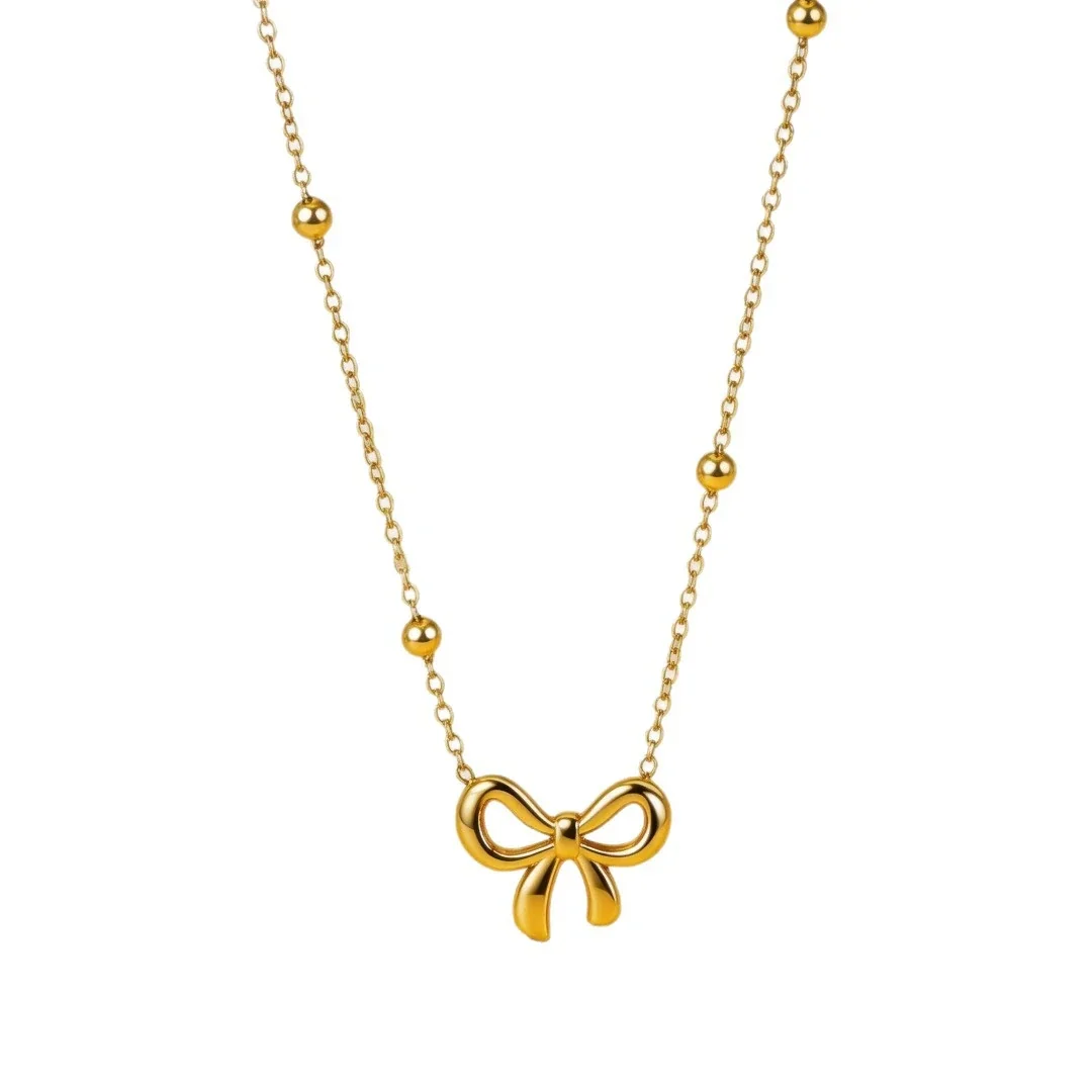 Schleifenanhänger-Perlenkette aus 316 Edelstahl mit Gold PVD