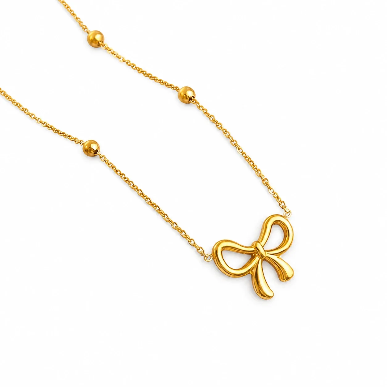 Produktfoto: Schleifenanhänger-Perlenkette aus 316 Edelstahl mit Gold PVD
