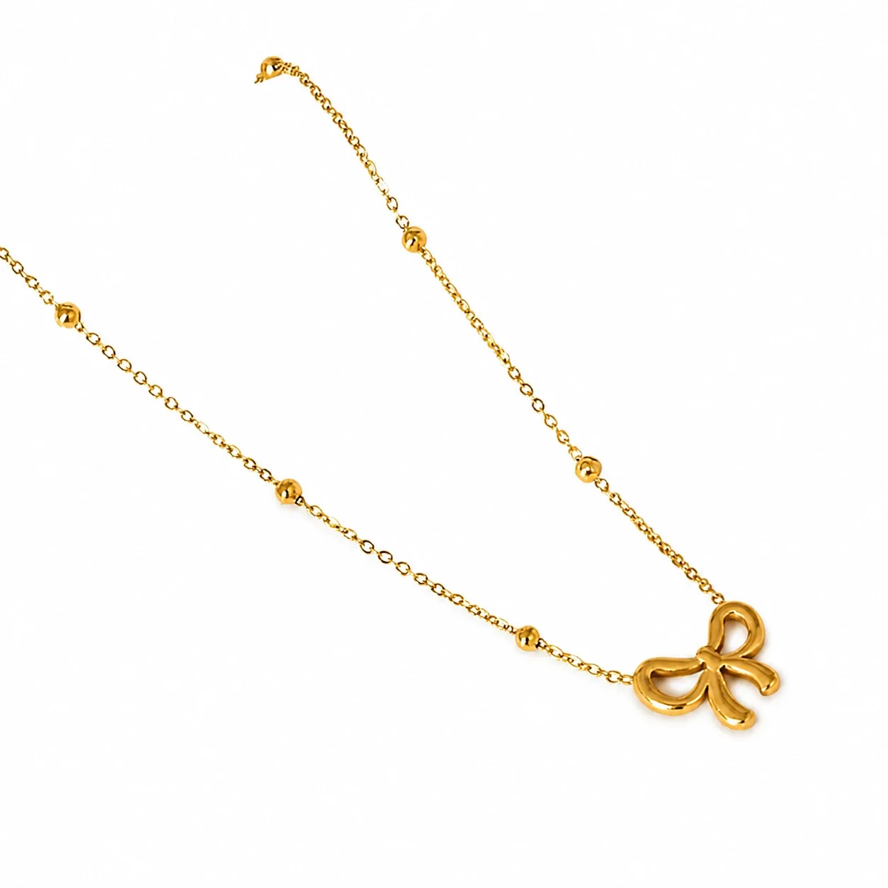 Produktfoto: Schleifenanhänger-Perlenkette aus 316 Edelstahl mit Gold PVD
