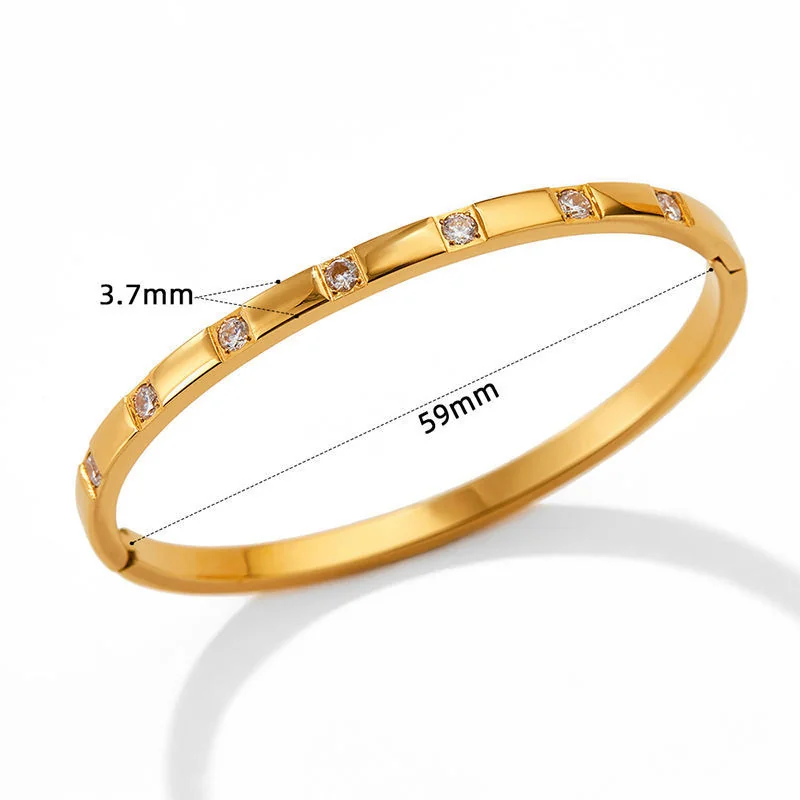Stainless Steel Bangle with Square Crystal Stations, Gold-Plated - Dimensions