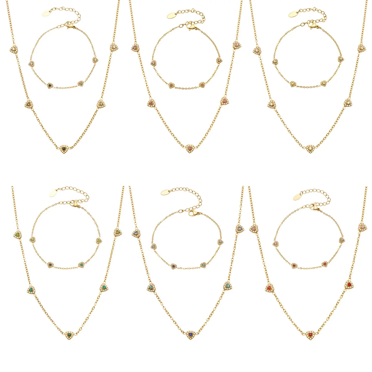 Dainty 316L Heart CZ Cable Chain Jewelry Set