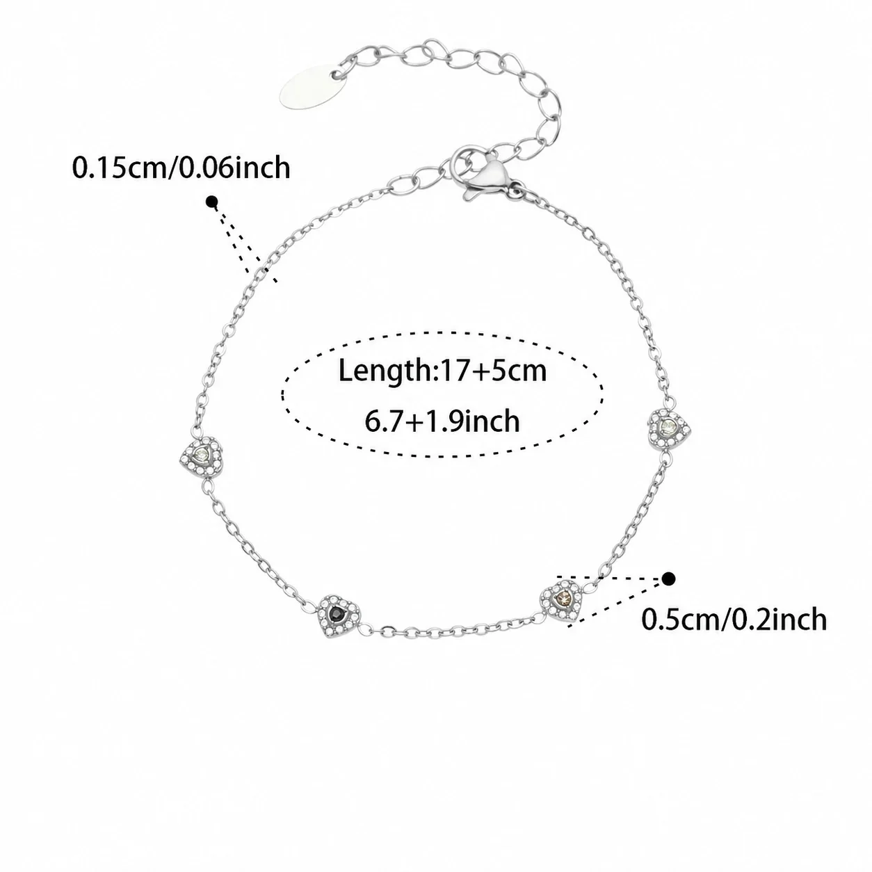 Dainty 316L Heart CZ Cable Chain Jewelry Set - Gold Black CZ 17+5 cm