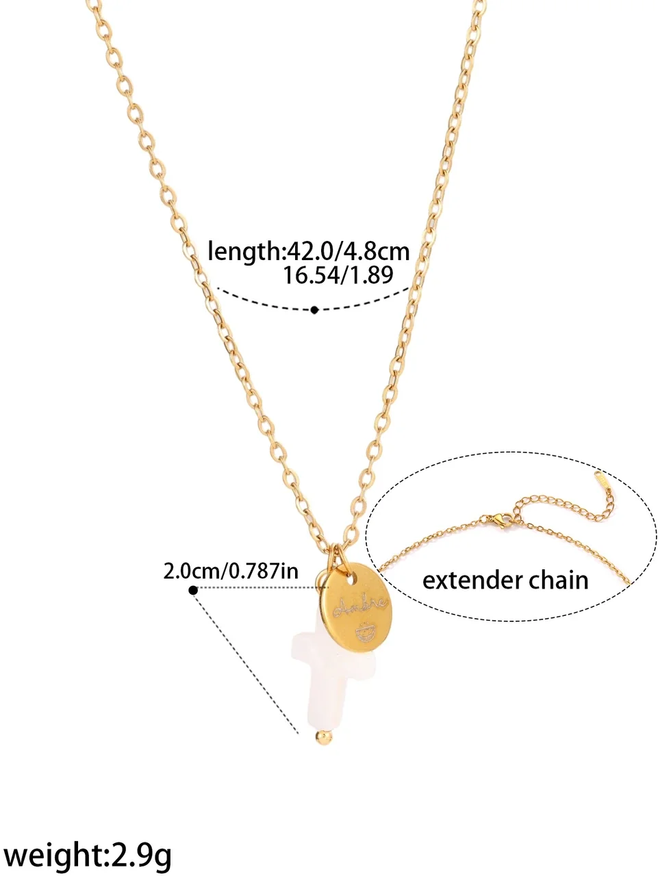 Cross Necklace with Script Disc, 316 Stainless Steel, 18K gold-plated - Gold