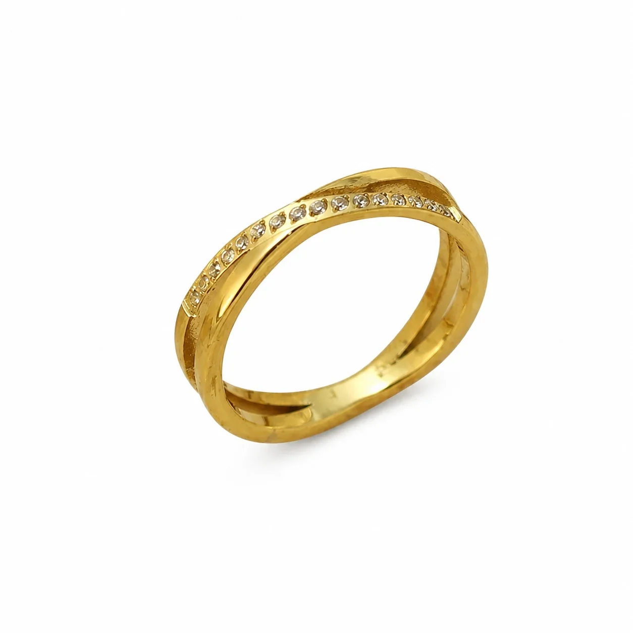 Refined Stainless Steel Cross Pavé Band Ring