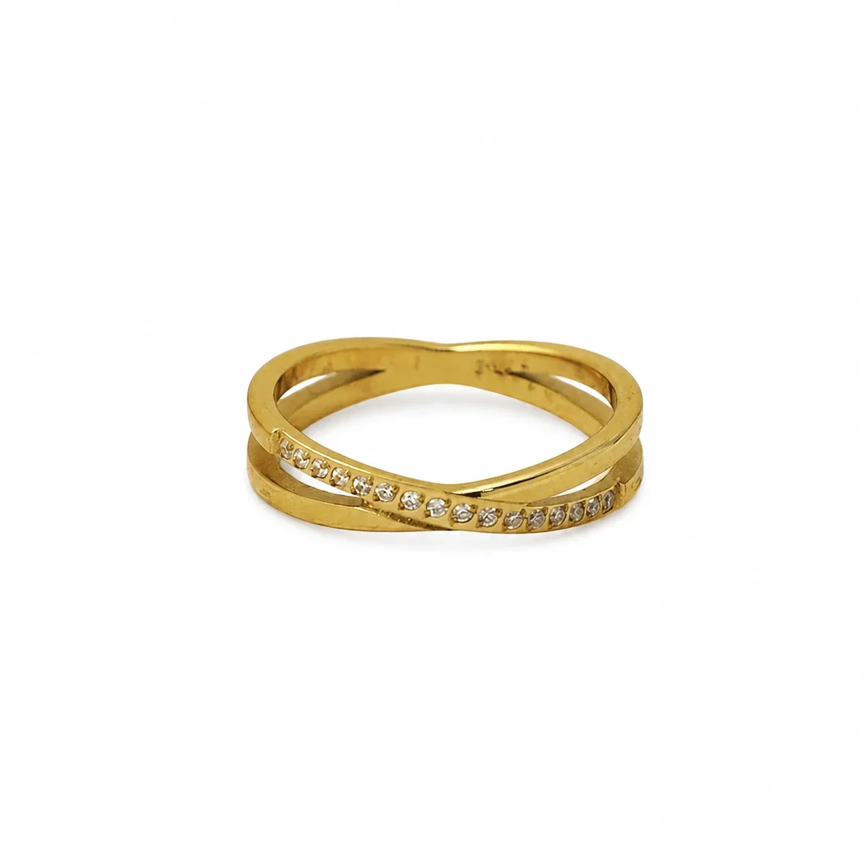 Refined Stainless Steel Cross Pavé Band Ring
