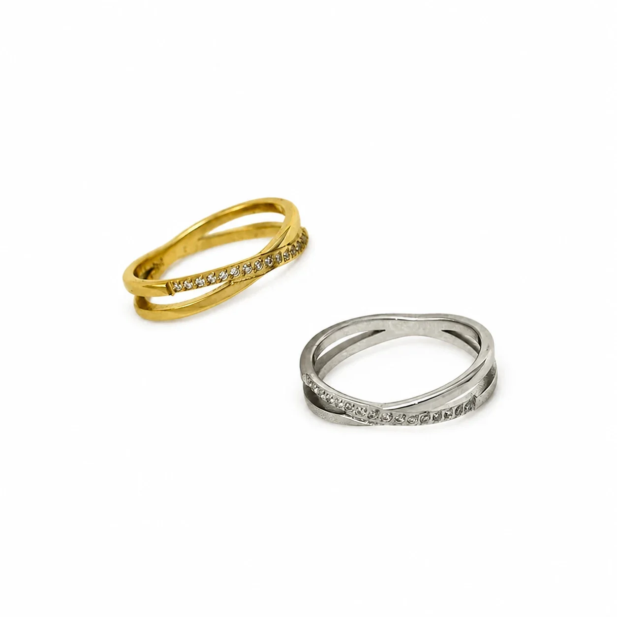 Refined Stainless Steel Cross Pavé Band Ring
