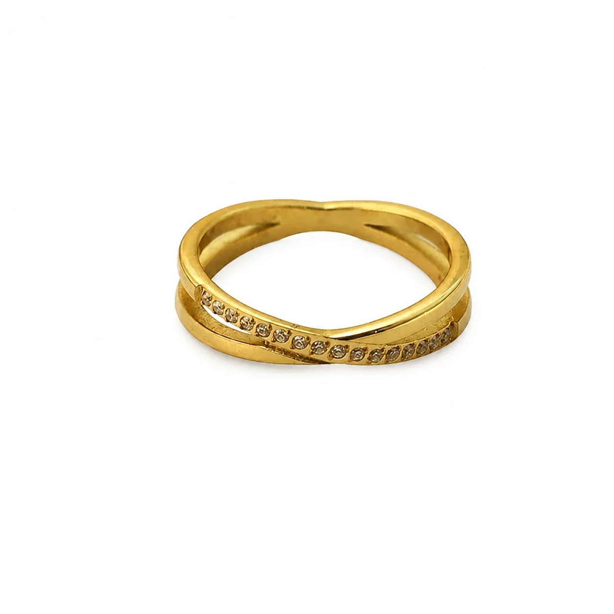 Refined Stainless Steel Cross Pavé Band Ring