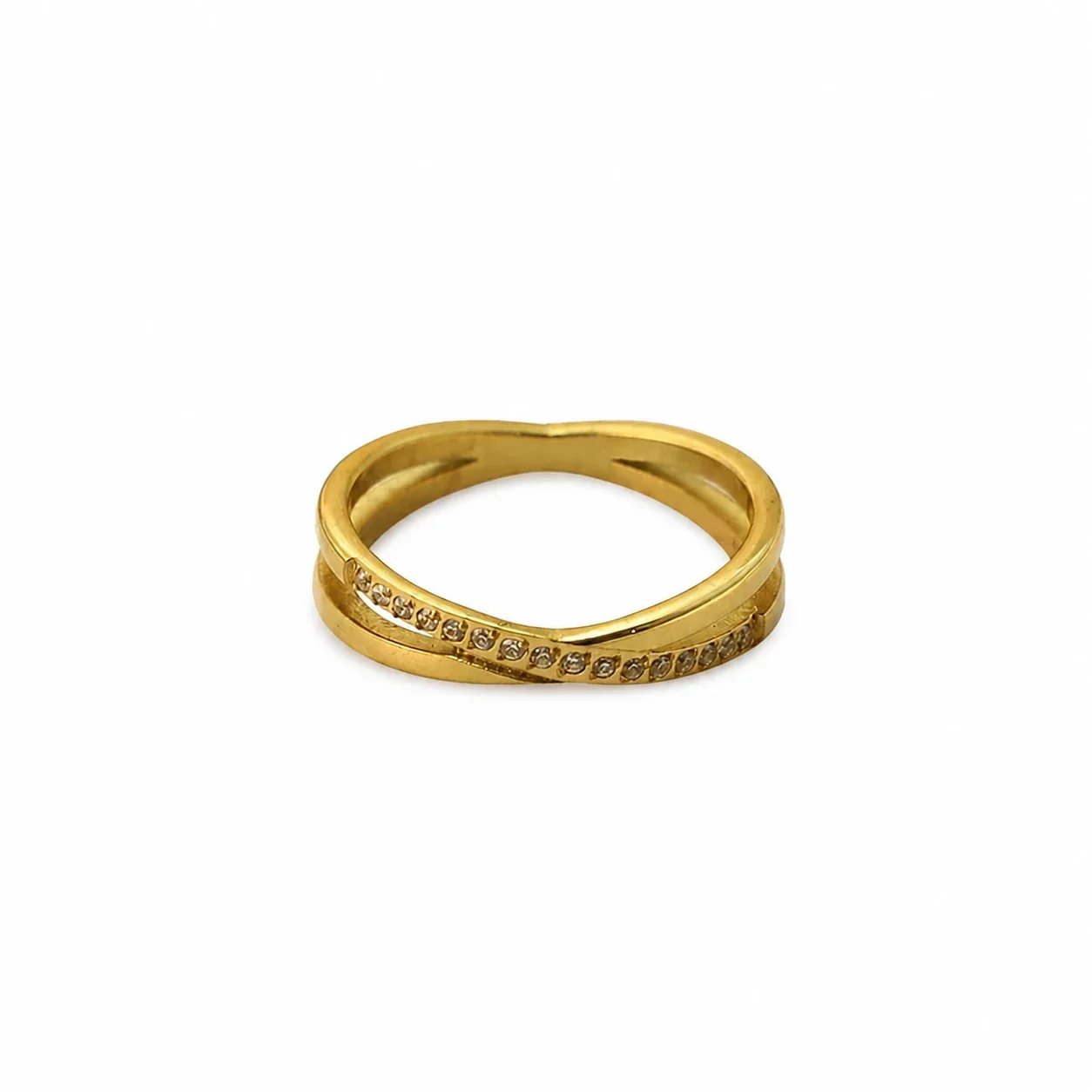 Refined Stainless Steel Cross Pavé Band Ring - Gold