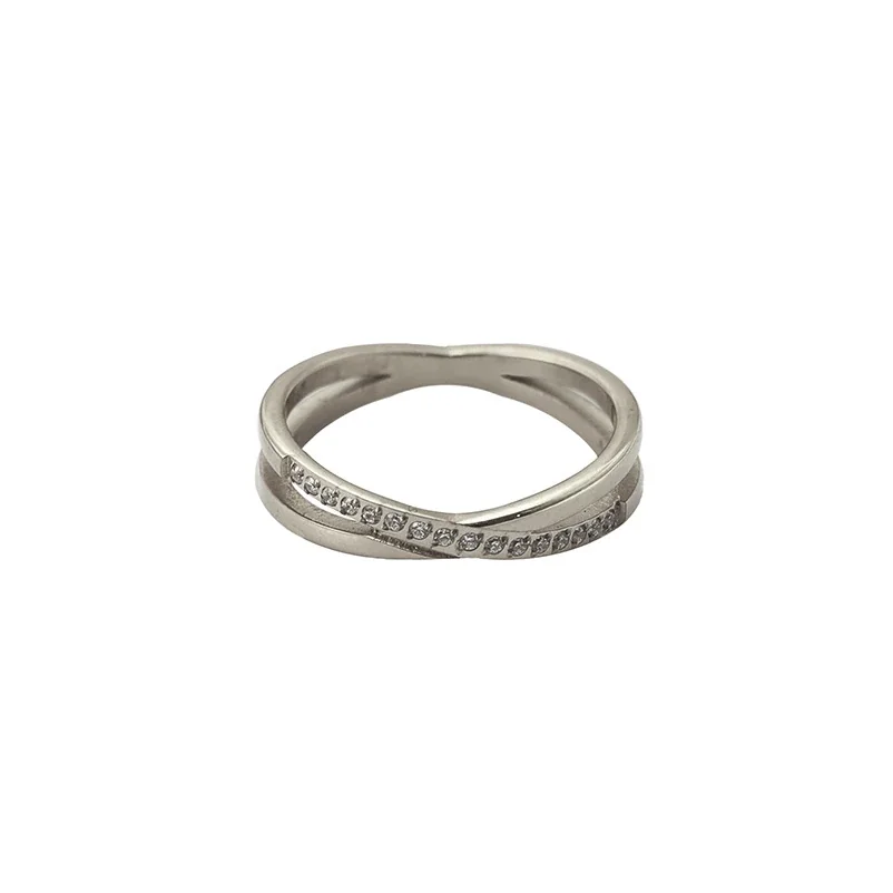 Refined Stainless Steel Cross Pavé Band Ring - Silver