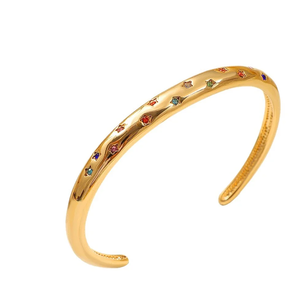 Radiant 18K Gold-Plated Star-Set Crystal Cuff Bracelet