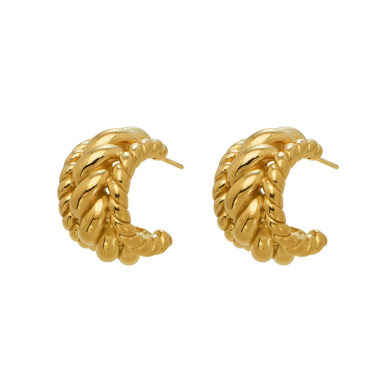 Hoop Earrings with Braided Curb Links, Stainless Steel