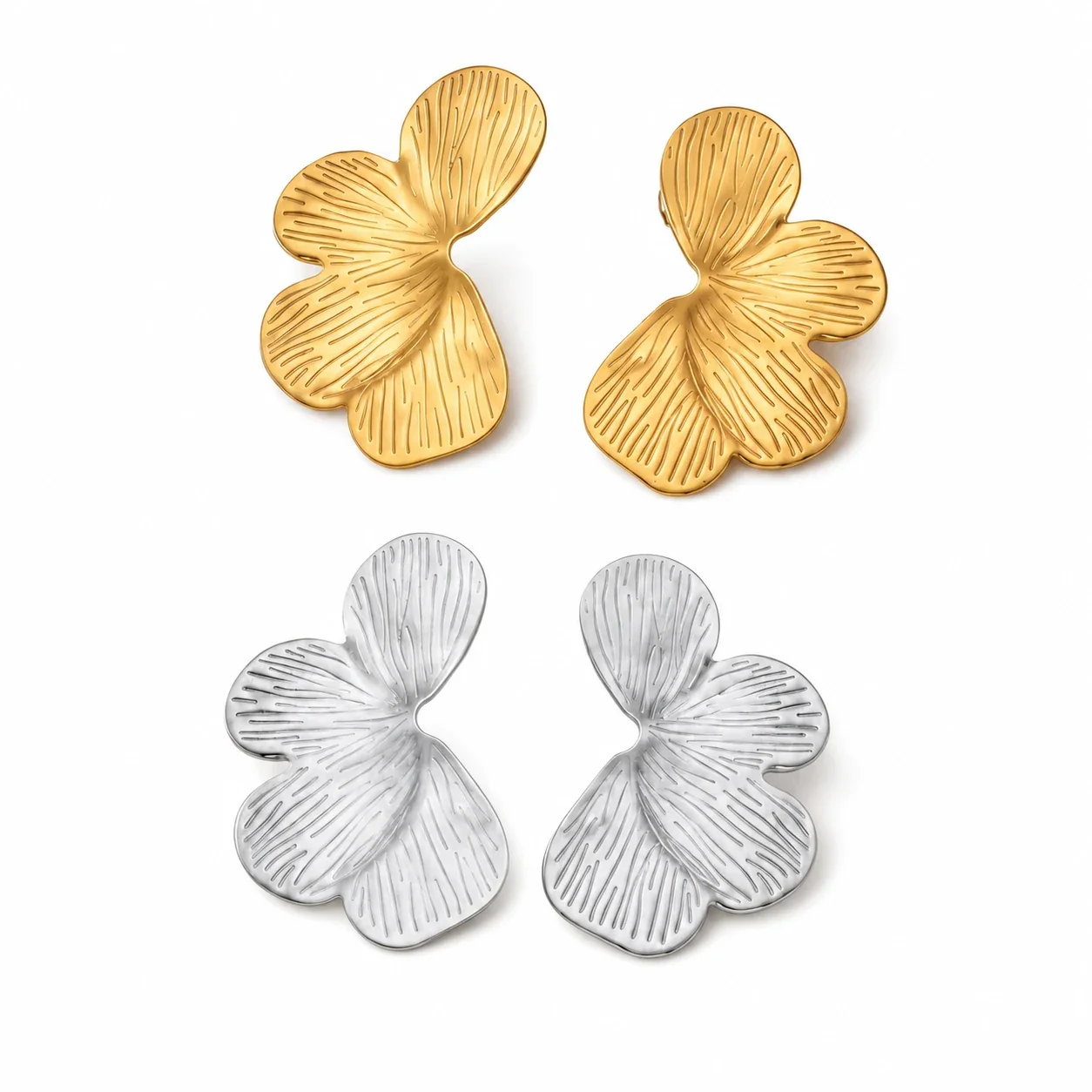 Sculptural 316 Stainless Steel Petal Stud Earrings