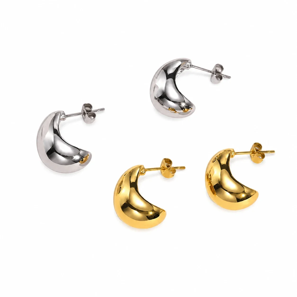 Sculptural Stainless Steel Teardrop Stud Earrings